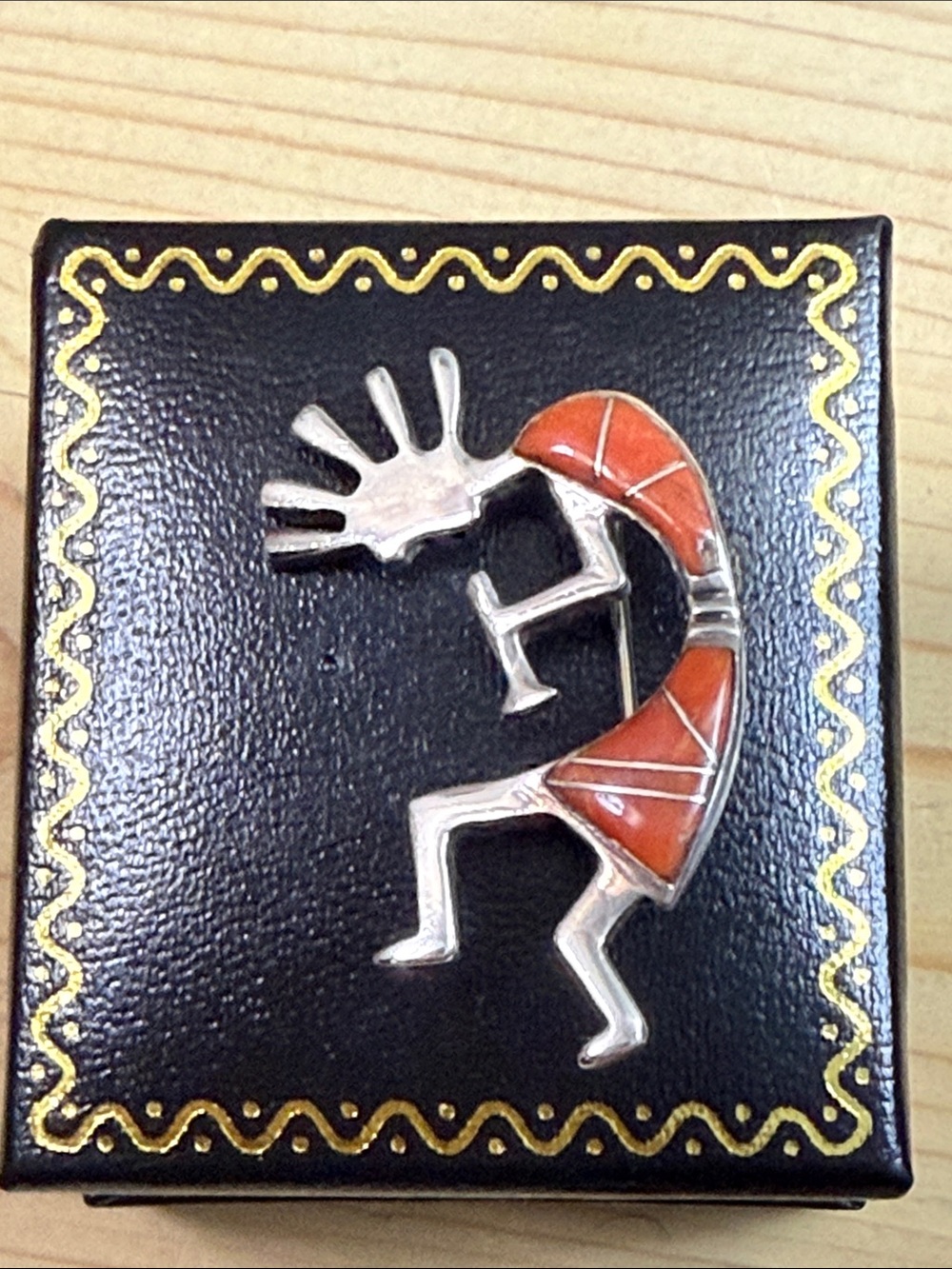 Sterling Silver Kokopelli Pin with Red Inlay Native American Silver